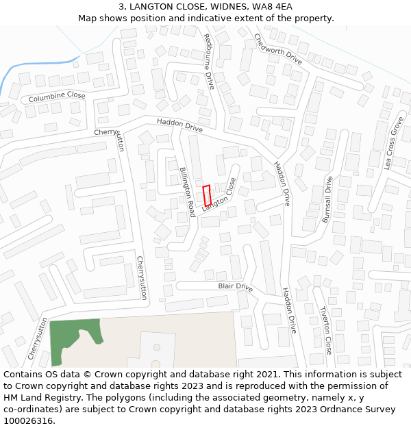 3, LANGTON CLOSE, WIDNES, WA8 4EA: Location map and indicative extent of plot