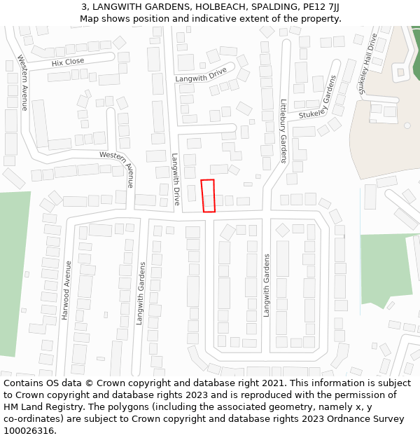 3, LANGWITH GARDENS, HOLBEACH, SPALDING, PE12 7JJ: Location map and indicative extent of plot