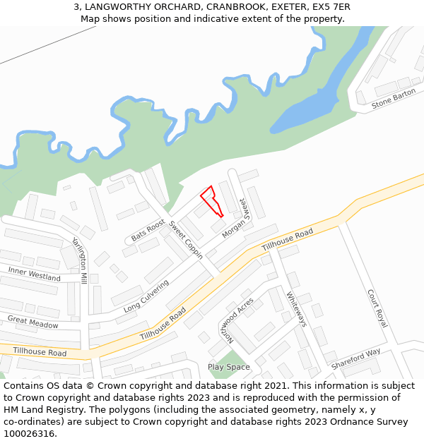 3, LANGWORTHY ORCHARD, CRANBROOK, EXETER, EX5 7ER: Location map and indicative extent of plot