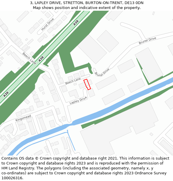 3, LAPLEY DRIVE, STRETTON, BURTON-ON-TRENT, DE13 0DN: Location map and indicative extent of plot