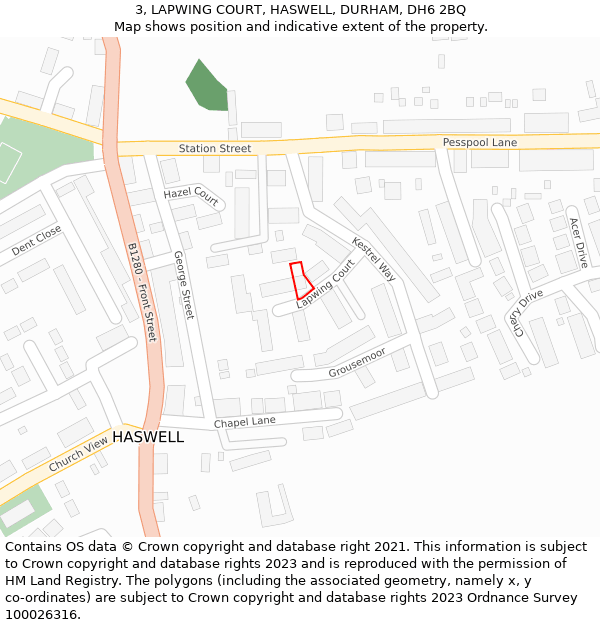 3, LAPWING COURT, HASWELL, DURHAM, DH6 2BQ: Location map and indicative extent of plot