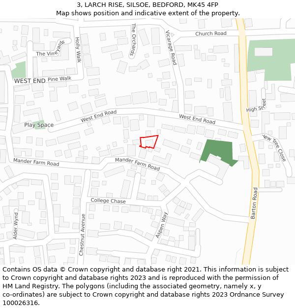 3, LARCH RISE, SILSOE, BEDFORD, MK45 4FP: Location map and indicative extent of plot