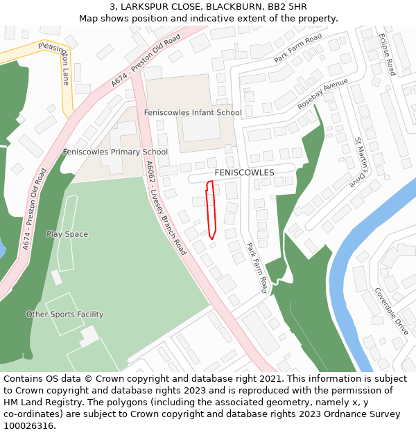 3, LARKSPUR CLOSE, BLACKBURN, BB2 5HR: Location map and indicative extent of plot