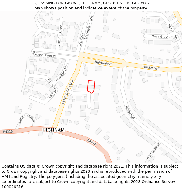 3, LASSINGTON GROVE, HIGHNAM, GLOUCESTER, GL2 8DA: Location map and indicative extent of plot