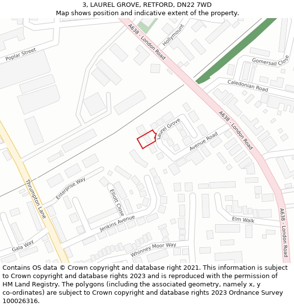 3, LAUREL GROVE, RETFORD, DN22 7WD: Location map and indicative extent of plot