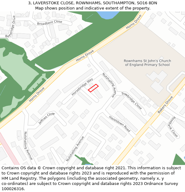 3, LAVERSTOKE CLOSE, ROWNHAMS, SOUTHAMPTON, SO16 8DN: Location map and indicative extent of plot