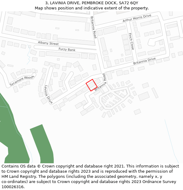 3, LAVINIA DRIVE, PEMBROKE DOCK, SA72 6QY: Location map and indicative extent of plot