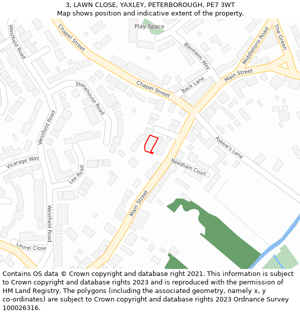 3, LAWN CLOSE, YAXLEY, PETERBOROUGH, PE7 3WT: Location map and indicative extent of plot