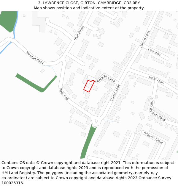 3, LAWRENCE CLOSE, GIRTON, CAMBRIDGE, CB3 0RY: Location map and indicative extent of plot