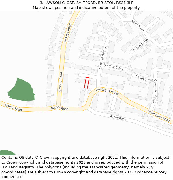 3, LAWSON CLOSE, SALTFORD, BRISTOL, BS31 3LB: Location map and indicative extent of plot