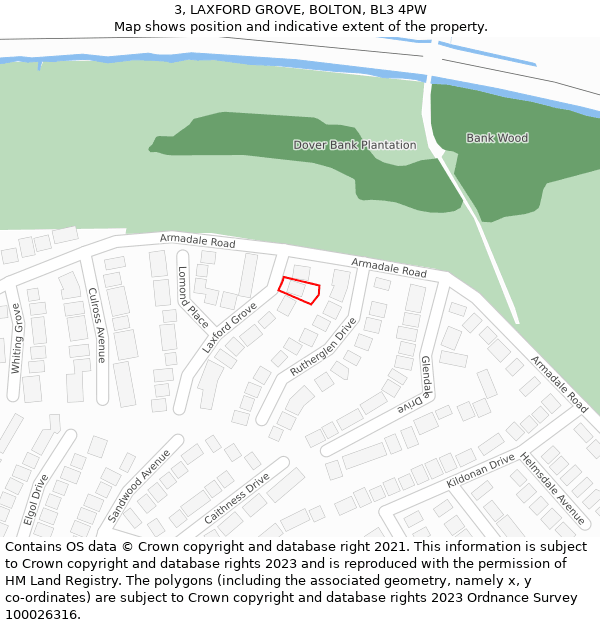3, LAXFORD GROVE, BOLTON, BL3 4PW: Location map and indicative extent of plot