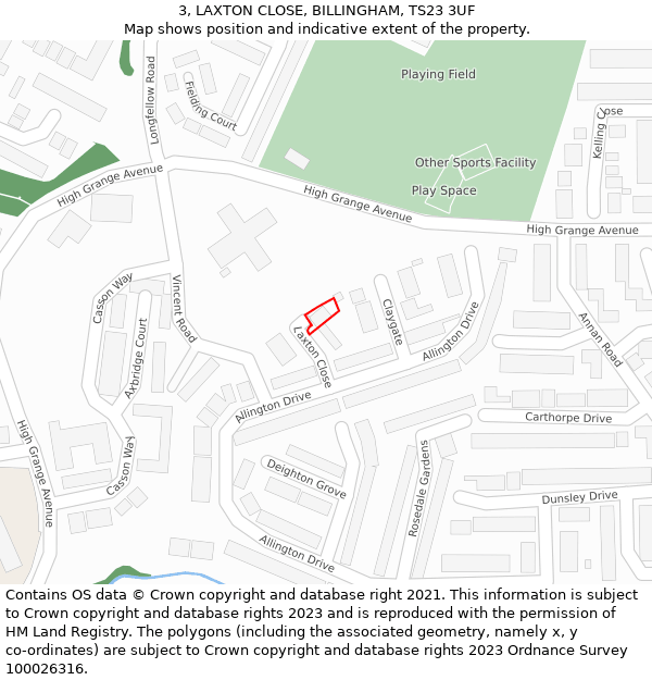 3, LAXTON CLOSE, BILLINGHAM, TS23 3UF: Location map and indicative extent of plot