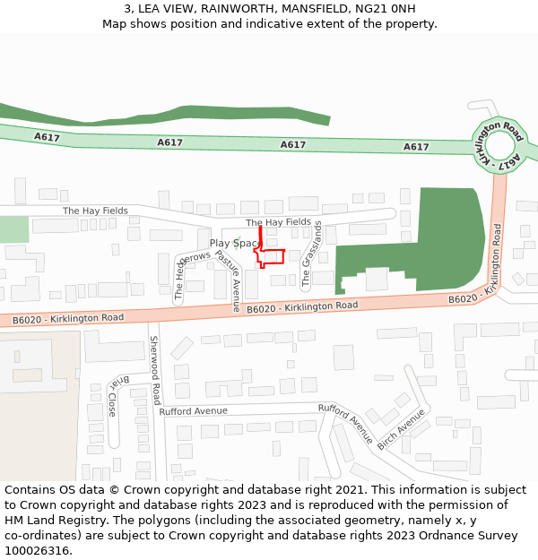 3, LEA VIEW, RAINWORTH, MANSFIELD, NG21 0NH: Location map and indicative extent of plot