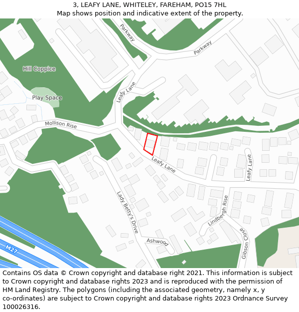 3, LEAFY LANE, WHITELEY, FAREHAM, PO15 7HL: Location map and indicative extent of plot