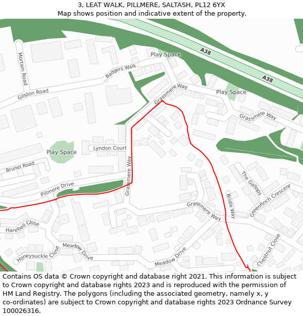 3, LEAT WALK, PILLMERE, SALTASH, PL12 6YX: Location map and indicative extent of plot