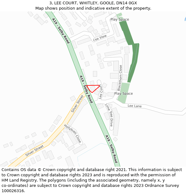 3, LEE COURT, WHITLEY, GOOLE, DN14 0GX: Location map and indicative extent of plot