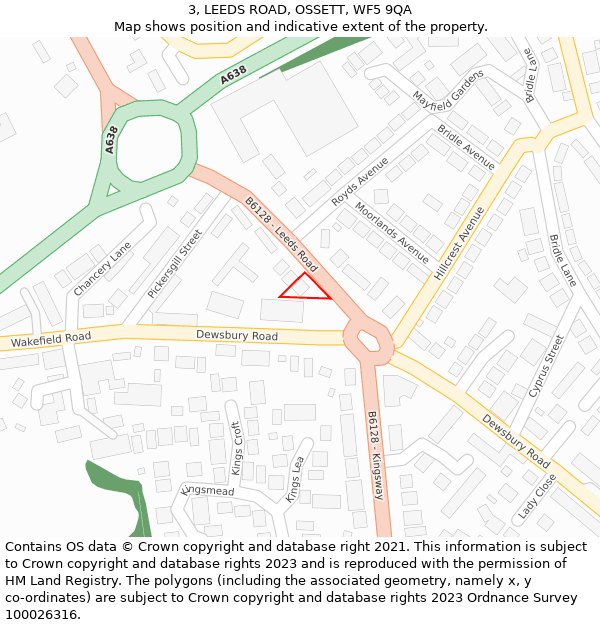 3, LEEDS ROAD, OSSETT, WF5 9QA: Location map and indicative extent of plot