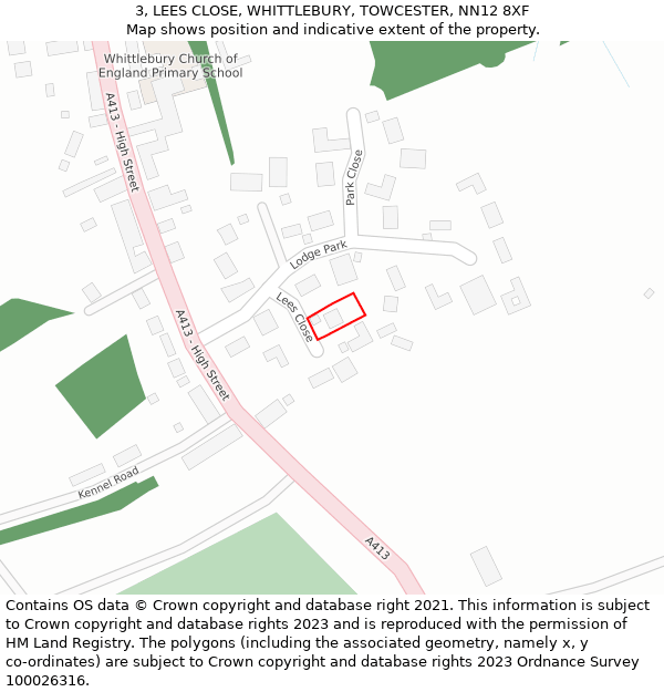 3, LEES CLOSE, WHITTLEBURY, TOWCESTER, NN12 8XF: Location map and indicative extent of plot