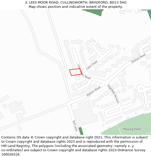 3, LEES MOOR ROAD, CULLINGWORTH, BRADFORD, BD13 5HG: Location map and indicative extent of plot