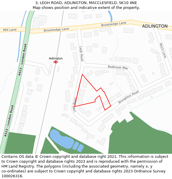 3, LEGH ROAD, ADLINGTON, MACCLESFIELD, SK10 4NE: Location map and indicative extent of plot