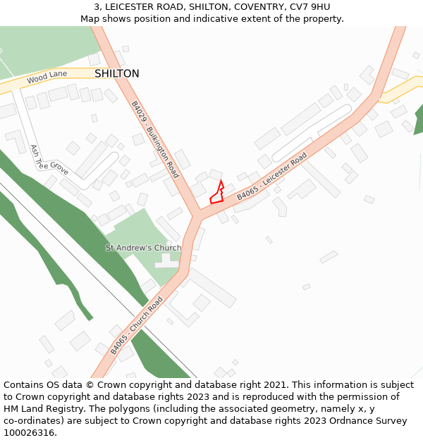 3, LEICESTER ROAD, SHILTON, COVENTRY, CV7 9HU: Location map and indicative extent of plot