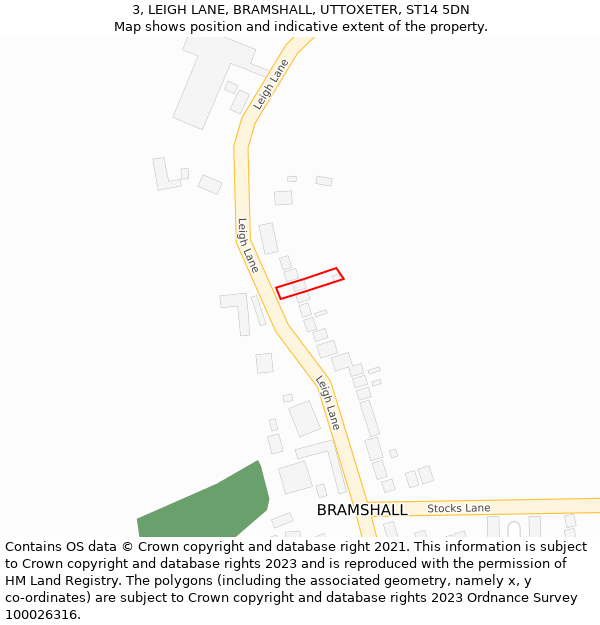 3, LEIGH LANE, BRAMSHALL, UTTOXETER, ST14 5DN: Location map and indicative extent of plot