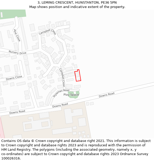 3, LEMING CRESCENT, HUNSTANTON, PE36 5PN: Location map and indicative extent of plot