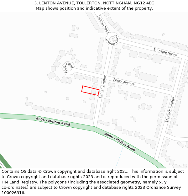 3, LENTON AVENUE, TOLLERTON, NOTTINGHAM, NG12 4EG: Location map and indicative extent of plot