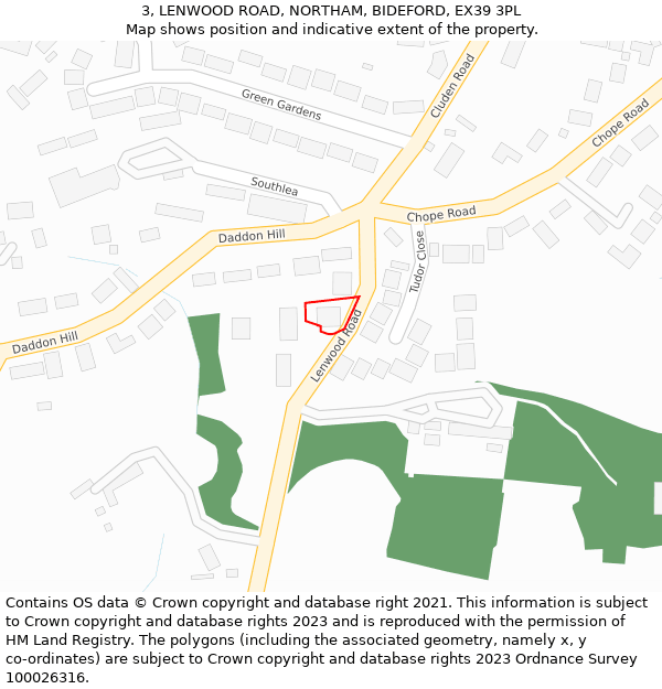 3, LENWOOD ROAD, NORTHAM, BIDEFORD, EX39 3PL: Location map and indicative extent of plot