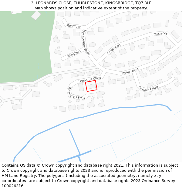 3, LEONARDS CLOSE, THURLESTONE, KINGSBRIDGE, TQ7 3LE: Location map and indicative extent of plot