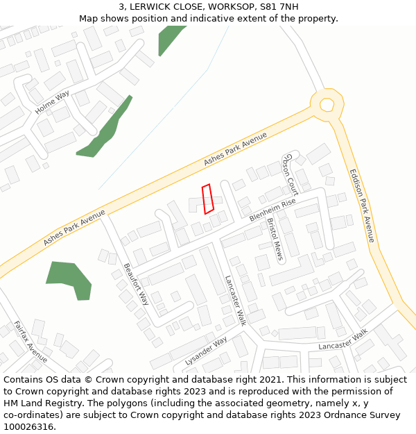 3, LERWICK CLOSE, WORKSOP, S81 7NH: Location map and indicative extent of plot