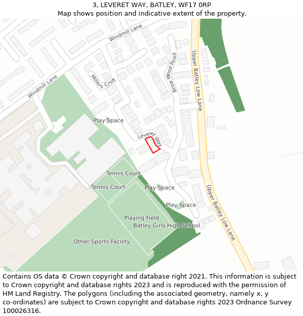 3, LEVERET WAY, BATLEY, WF17 0RP: Location map and indicative extent of plot