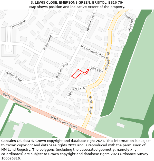 3, LEWIS CLOSE, EMERSONS GREEN, BRISTOL, BS16 7JH: Location map and indicative extent of plot