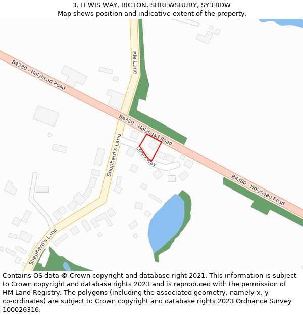 3, LEWIS WAY, BICTON, SHREWSBURY, SY3 8DW: Location map and indicative extent of plot