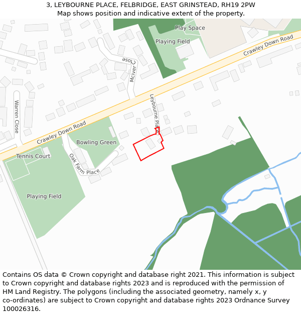 3, LEYBOURNE PLACE, FELBRIDGE, EAST GRINSTEAD, RH19 2PW: Location map and indicative extent of plot