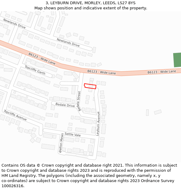 3, LEYBURN DRIVE, MORLEY, LEEDS, LS27 8YS: Location map and indicative extent of plot
