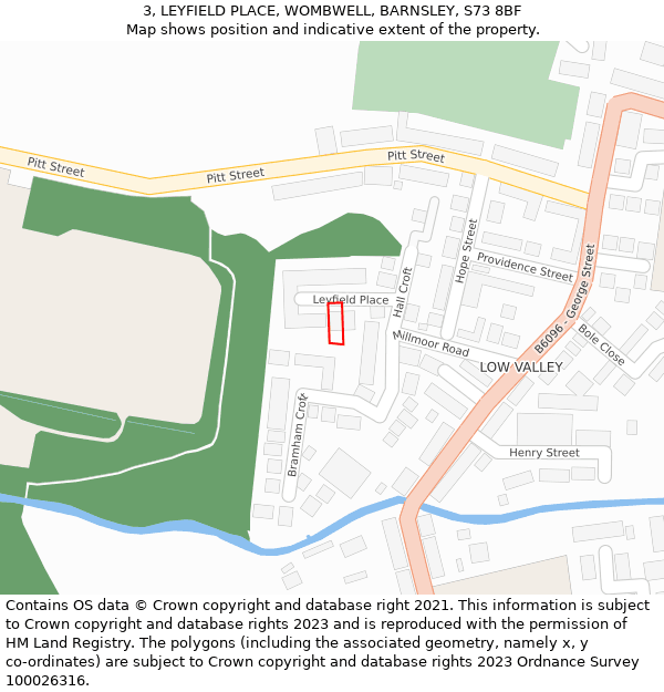 3, LEYFIELD PLACE, WOMBWELL, BARNSLEY, S73 8BF: Location map and indicative extent of plot