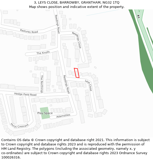 3, LEYS CLOSE, BARROWBY, GRANTHAM, NG32 1TQ: Location map and indicative extent of plot