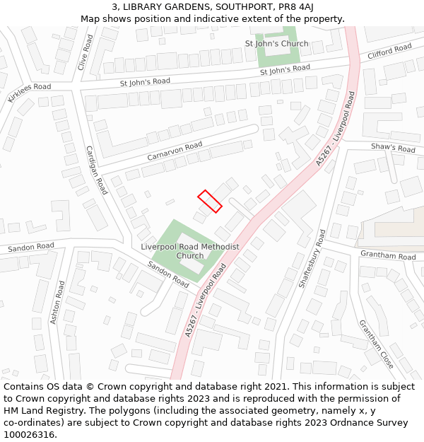 3, LIBRARY GARDENS, SOUTHPORT, PR8 4AJ: Location map and indicative extent of plot