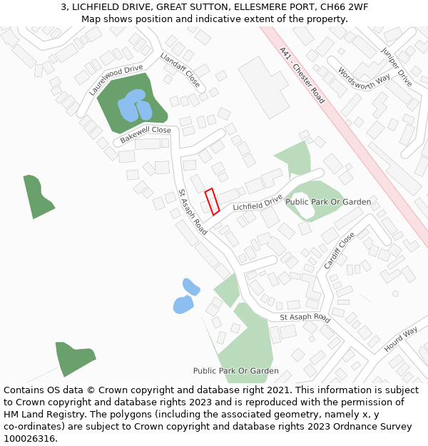 3, LICHFIELD DRIVE, GREAT SUTTON, ELLESMERE PORT, CH66 2WF: Location map and indicative extent of plot