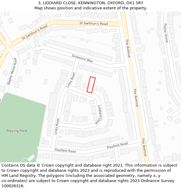 3, LIDDIARD CLOSE, KENNINGTON, OXFORD, OX1 5RY: Location map and indicative extent of plot