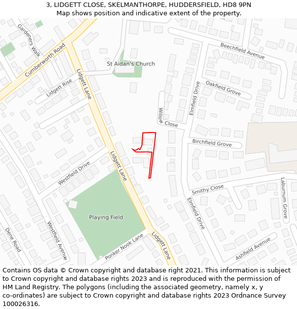 3, LIDGETT CLOSE, SKELMANTHORPE, HUDDERSFIELD, HD8 9PN: Location map and indicative extent of plot