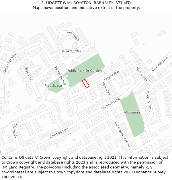 3, LIDGETT WAY, ROYSTON, BARNSLEY, S71 4FD: Location map and indicative extent of plot