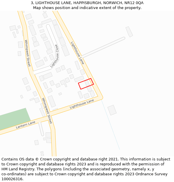 3, LIGHTHOUSE LANE, HAPPISBURGH, NORWICH, NR12 0QA: Location map and indicative extent of plot