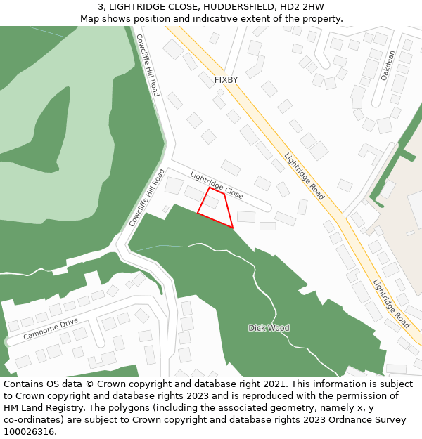3, LIGHTRIDGE CLOSE, HUDDERSFIELD, HD2 2HW: Location map and indicative extent of plot