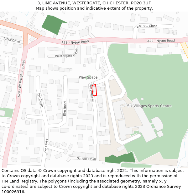 3, LIME AVENUE, WESTERGATE, CHICHESTER, PO20 3UF: Location map and indicative extent of plot