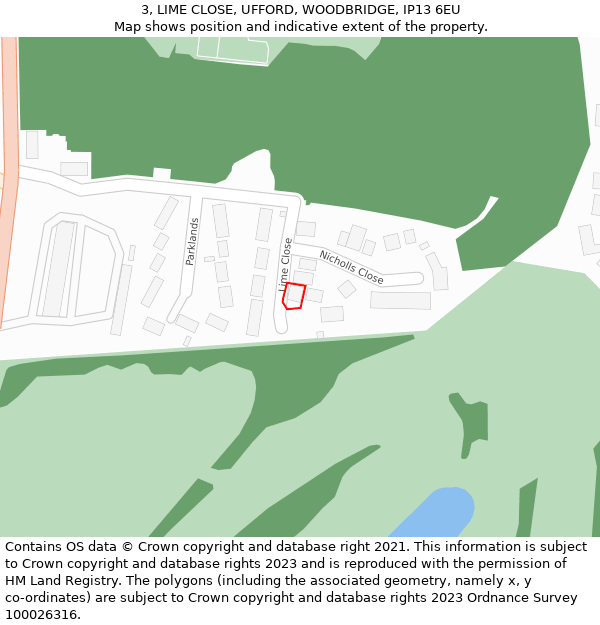 3, LIME CLOSE, UFFORD, WOODBRIDGE, IP13 6EU: Location map and indicative extent of plot