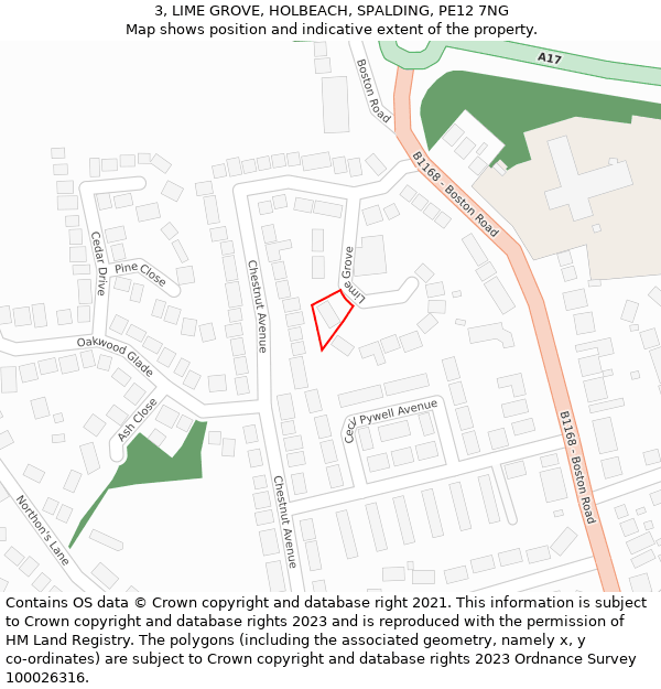 3, LIME GROVE, HOLBEACH, SPALDING, PE12 7NG: Location map and indicative extent of plot