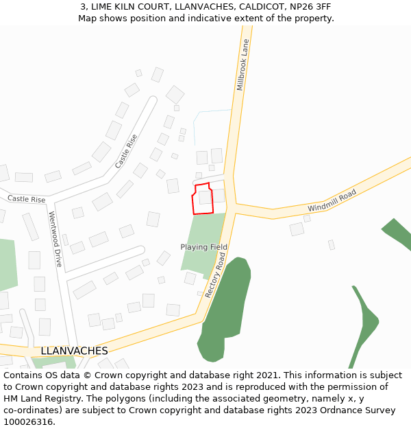 3, LIME KILN COURT, LLANVACHES, CALDICOT, NP26 3FF: Location map and indicative extent of plot