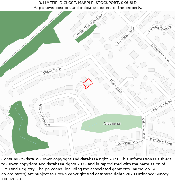 3, LIMEFIELD CLOSE, MARPLE, STOCKPORT, SK6 6LD: Location map and indicative extent of plot